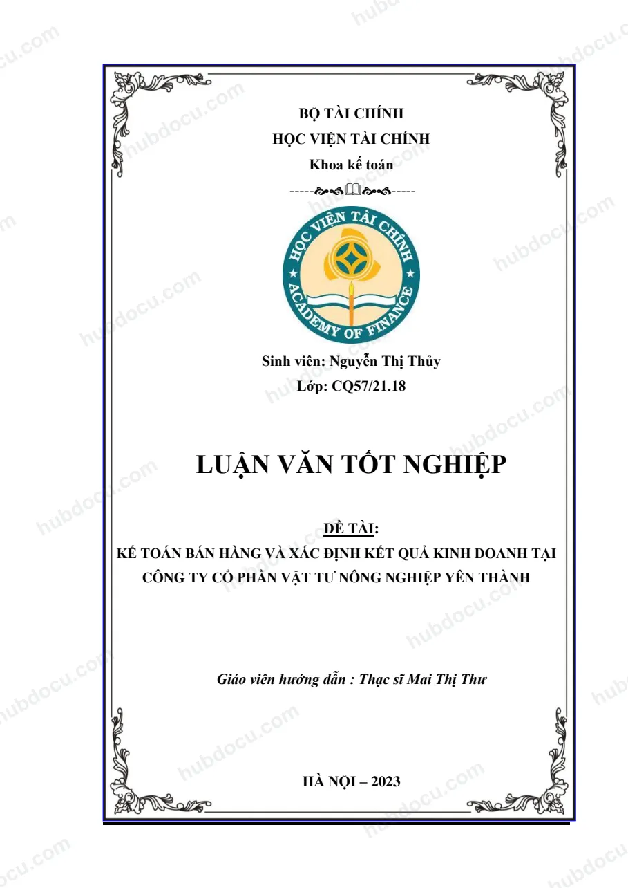 Luận văn tốt nghiệp - Kế toán bán hàng và xác định kết quả kinh doanh tại công ty CP vật tư nông nghiệp