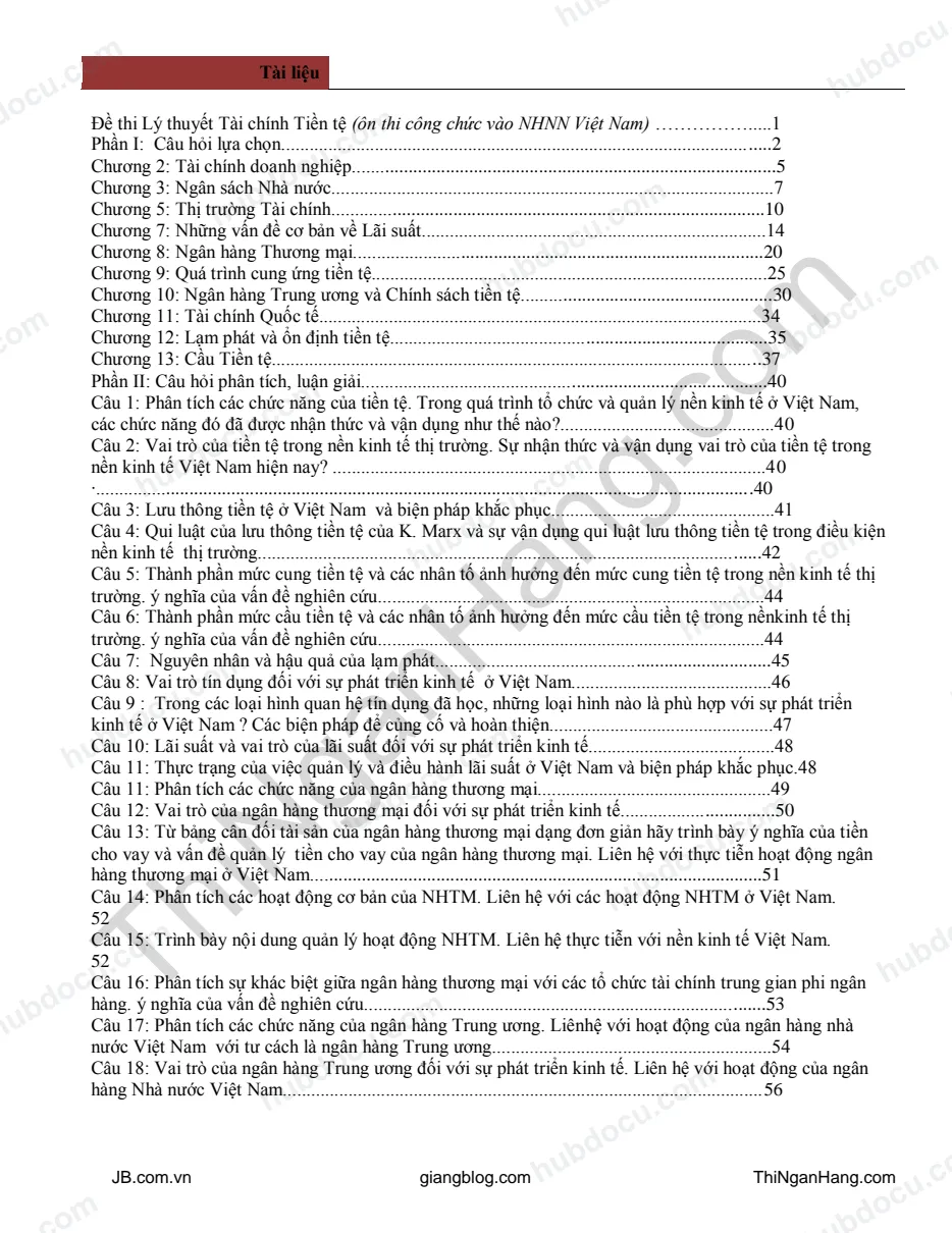 Ôn thi Tài chính Tiền tệ - Chuyên viên NHNN (SBV)