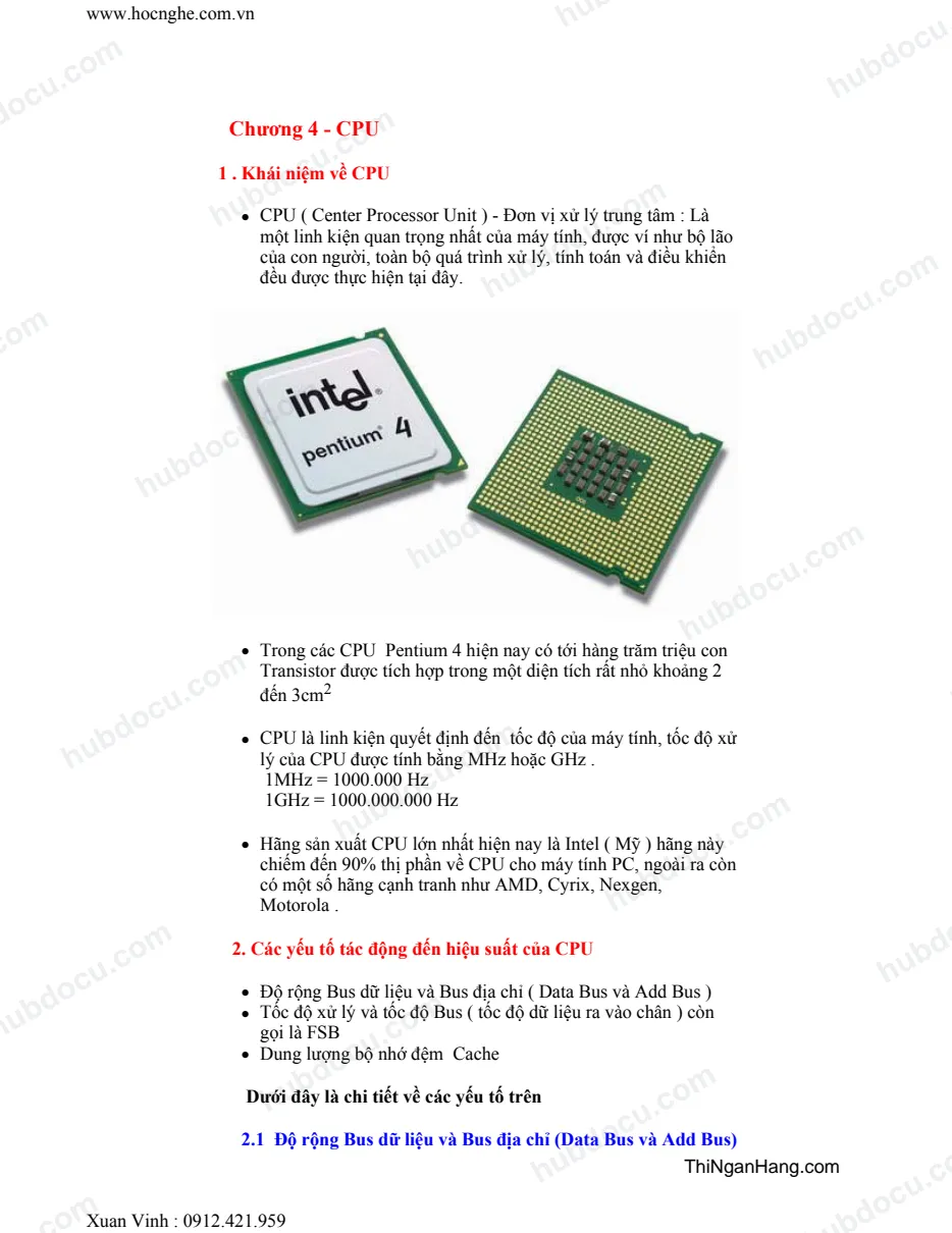 Hoạt động và Cấu tạo của CPU trên máy vi tính