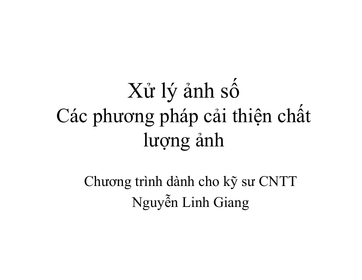 Image Enhancement Frequency Domain Operators (Các phương pháp cải thiện chất lượng ảnh) - Hoàng Văn Hiệp