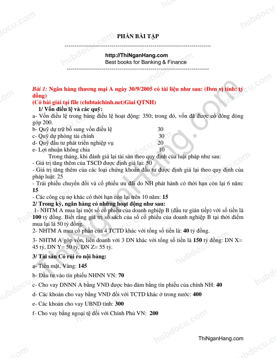 Bài tập Quản trị Ngân hàng Thương mại (có lời giải chi tiết)
