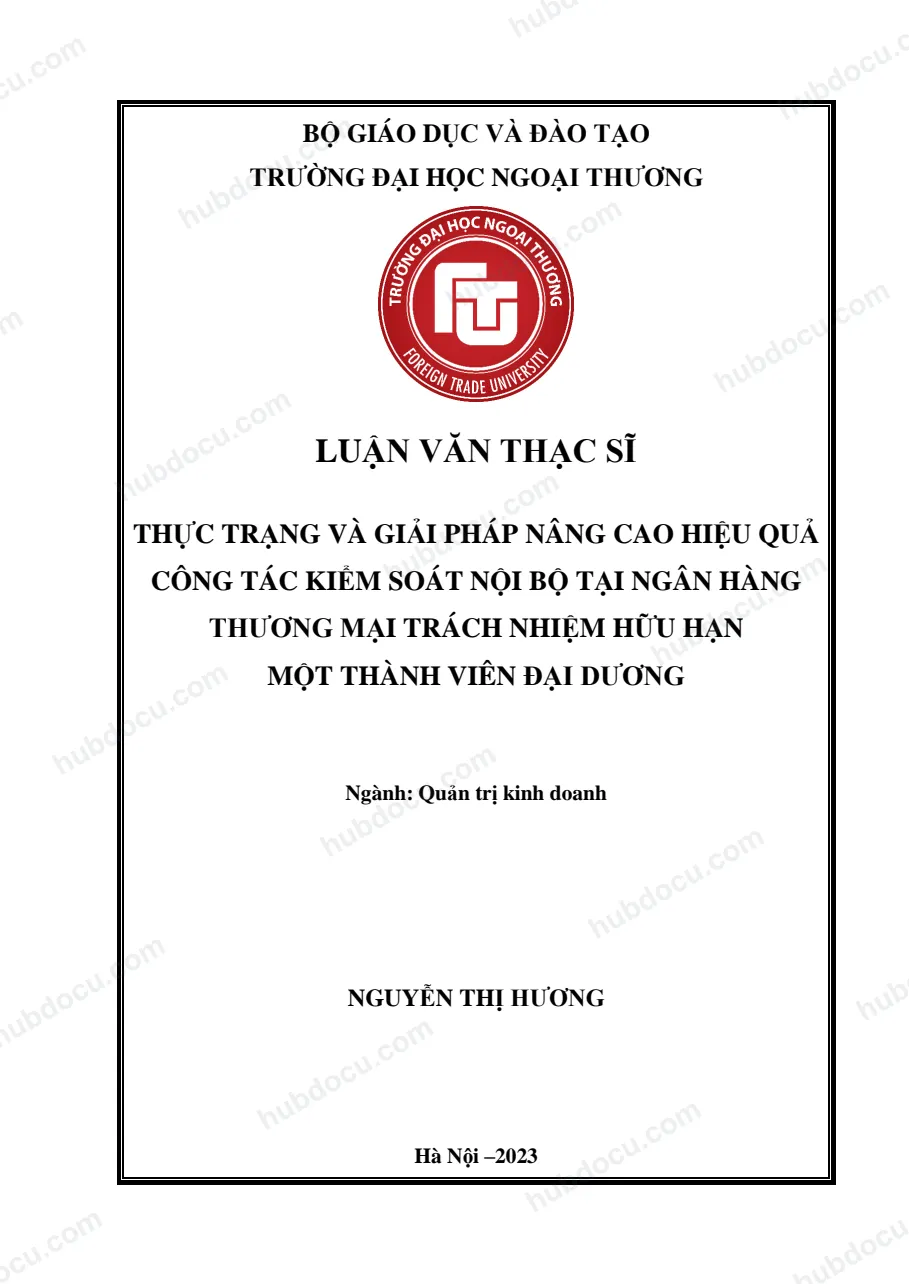 Luận văn thạc sĩ_ Thực trạng và giải pháp nâng cao hiệu quả công tác kiểm soát nội bộ tại ngân hàng Oceanbank