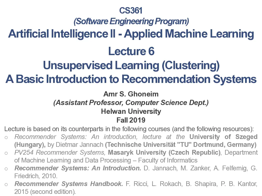 Unsupervised Learning Intro to Recommendation Systems (Lecture 6) (Cơ bản về Hệ thống gợi ý giám sát)