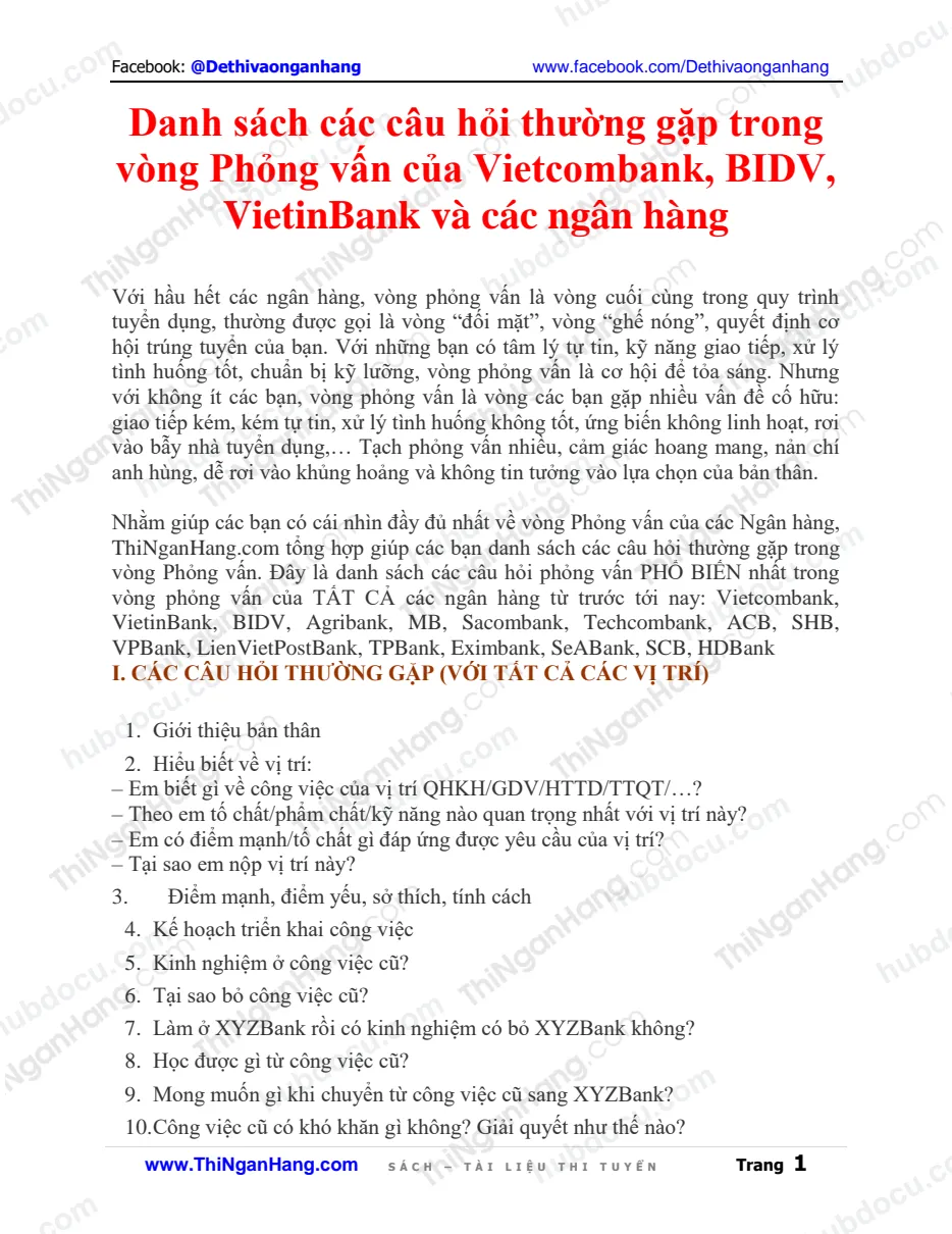 Danh sách câu hỏi thường gặp trong vòng Phỏng vấn BIDV, Vietinbank, Vietcombank