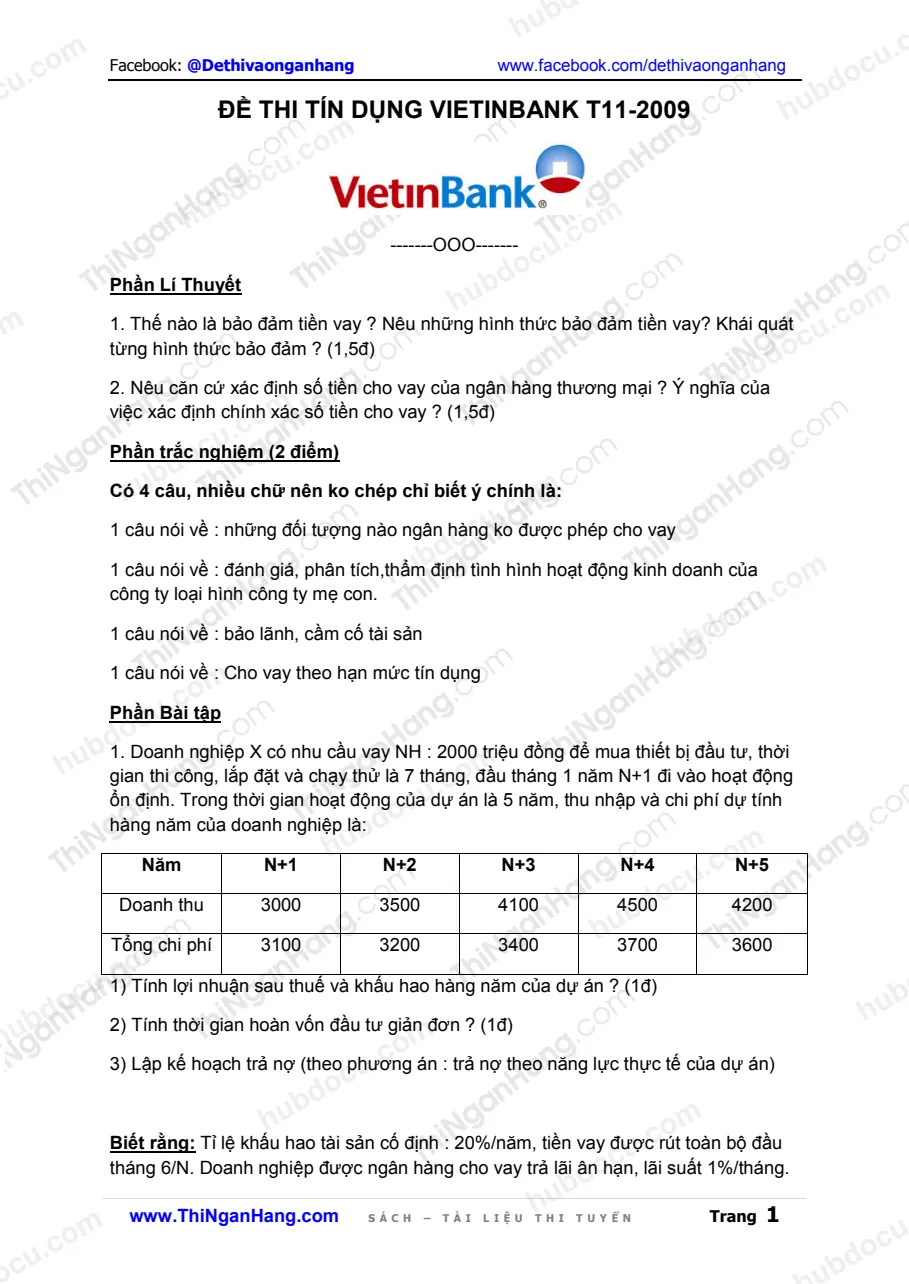 Đề thi tín dụng Vietinbank (T11-2009)