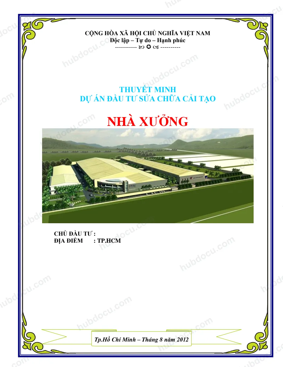 Dự án đầu tư sửa chữa cải tạo nhà xưởng