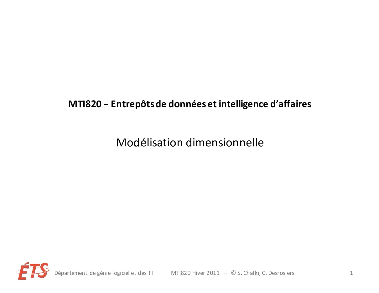 Acetates Modelisation Dimensionnelle (Mô hình hóa chiều trong kho dữ liệu kinh doanh) - S.Chafki, C.Desrosiers