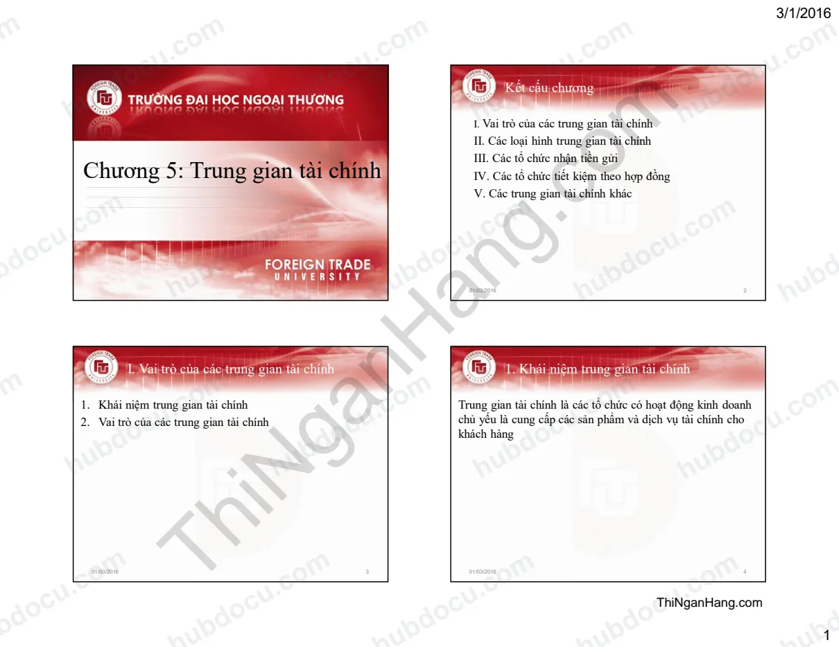 Slide chương 5 môn Tài chính tiền tệ: Trung gian tài chính