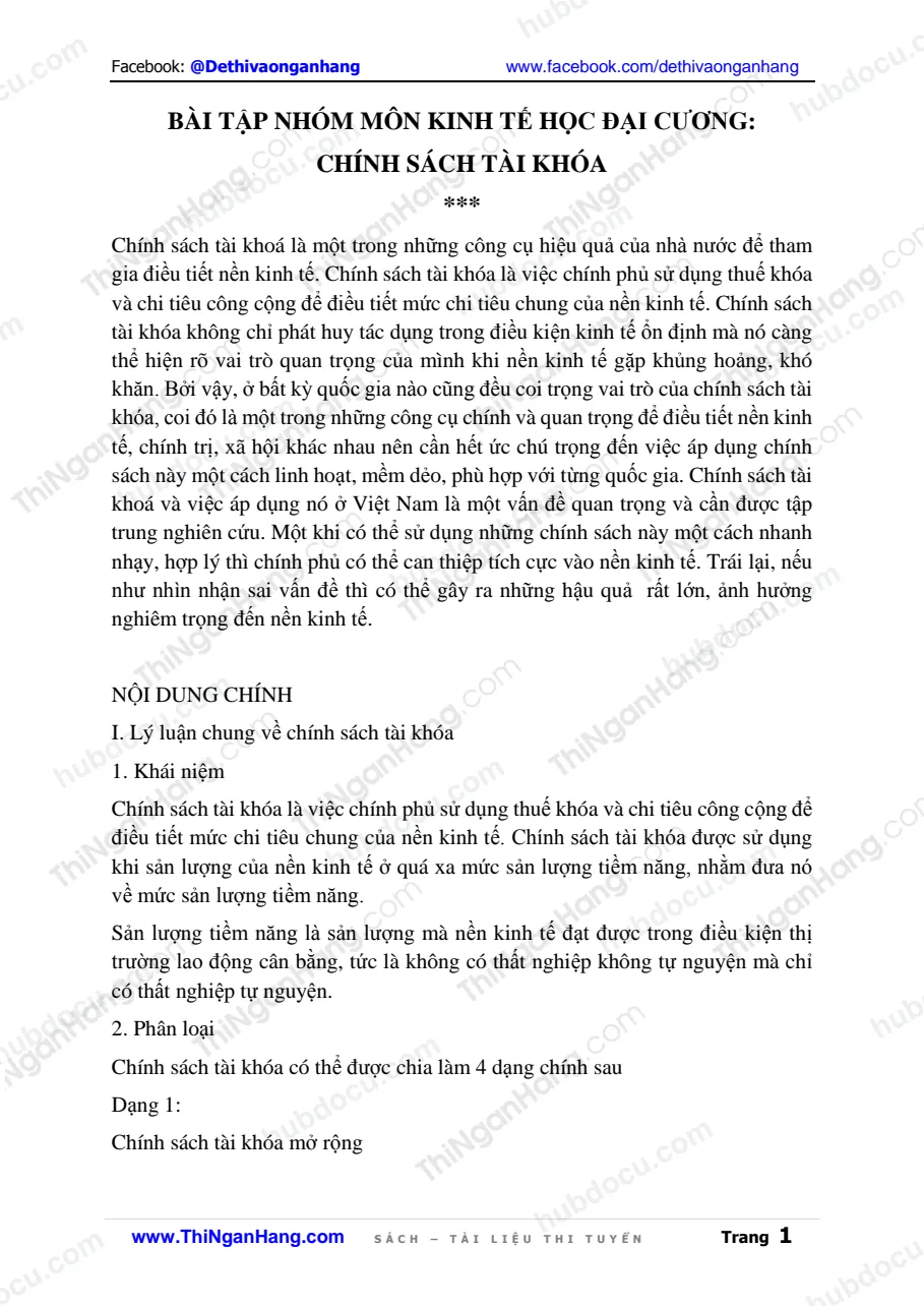 Bài tập nhóm môn Kinh tế học đại cương - Chính sách tài khóa