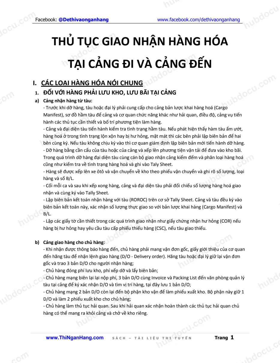 Thủ tục giao nhận hàng hóa tại cảng đi và cảng đến trong vận tải đường biển