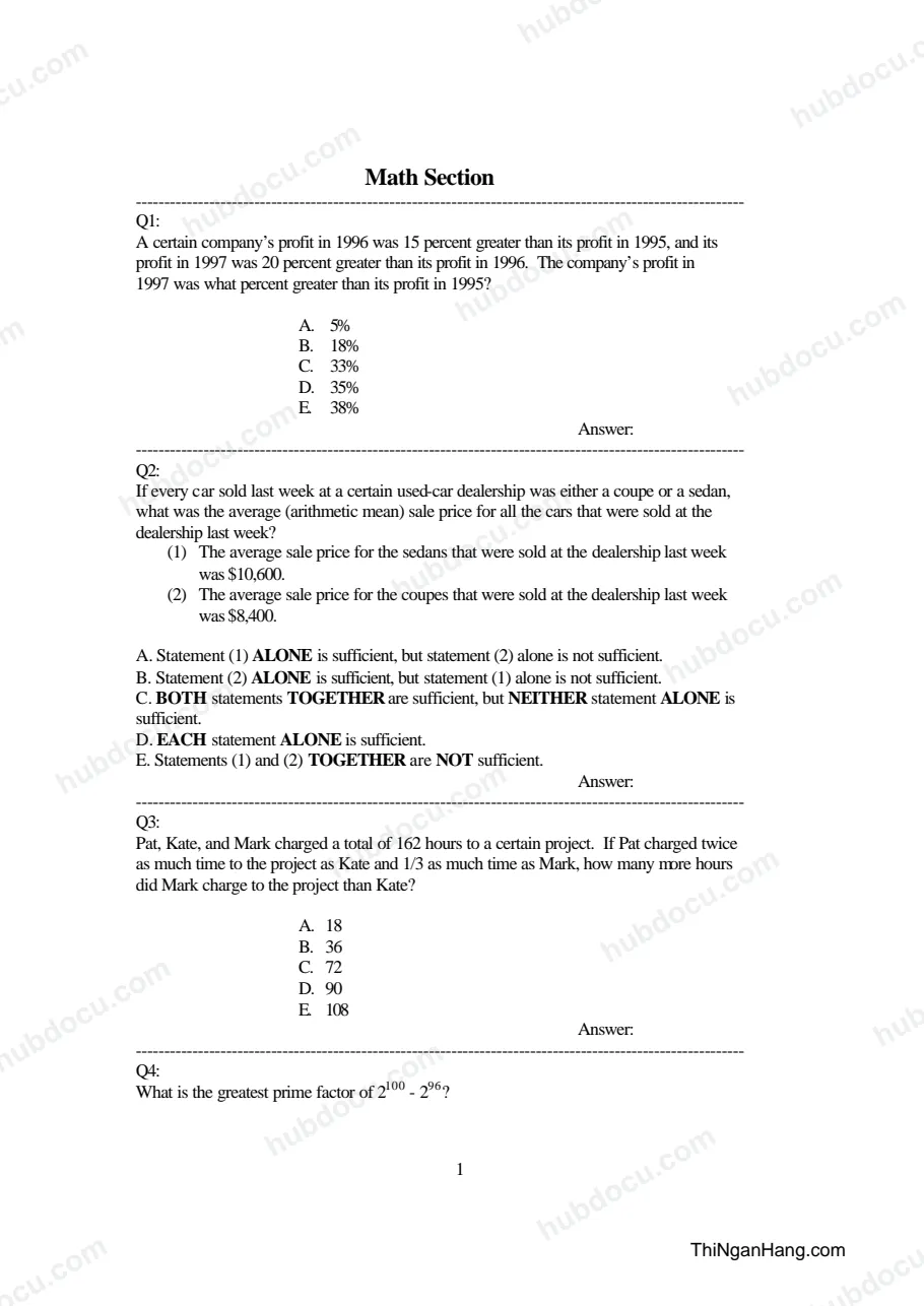 GMAT - Math Section T12 (Ôn thi FPT)