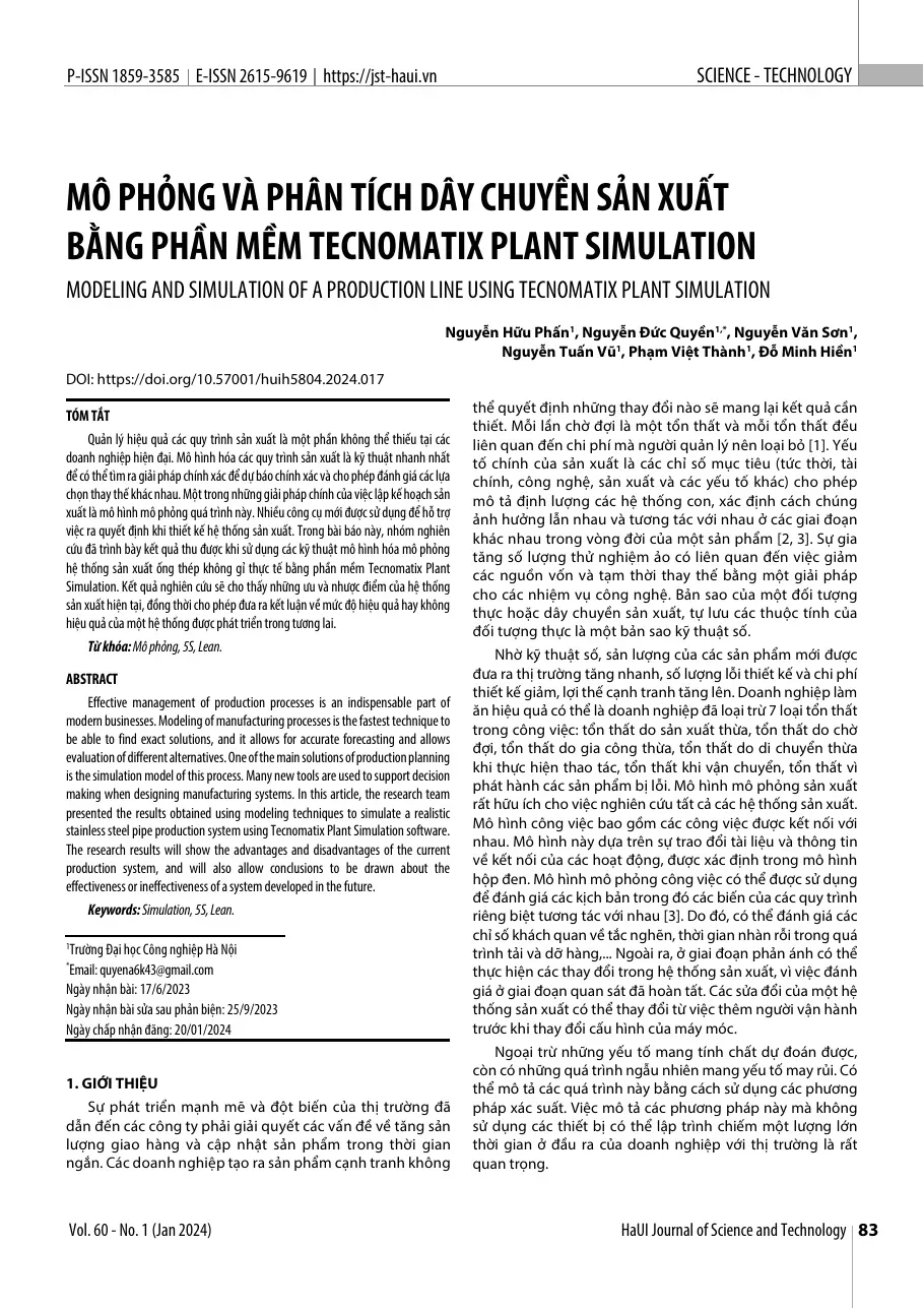 Mô phỏng và phân tích dây chuyền sản xuất bằng phần mềm Tecnomatix - Nguyễn Hữu Phấn, Nguyễn Đức