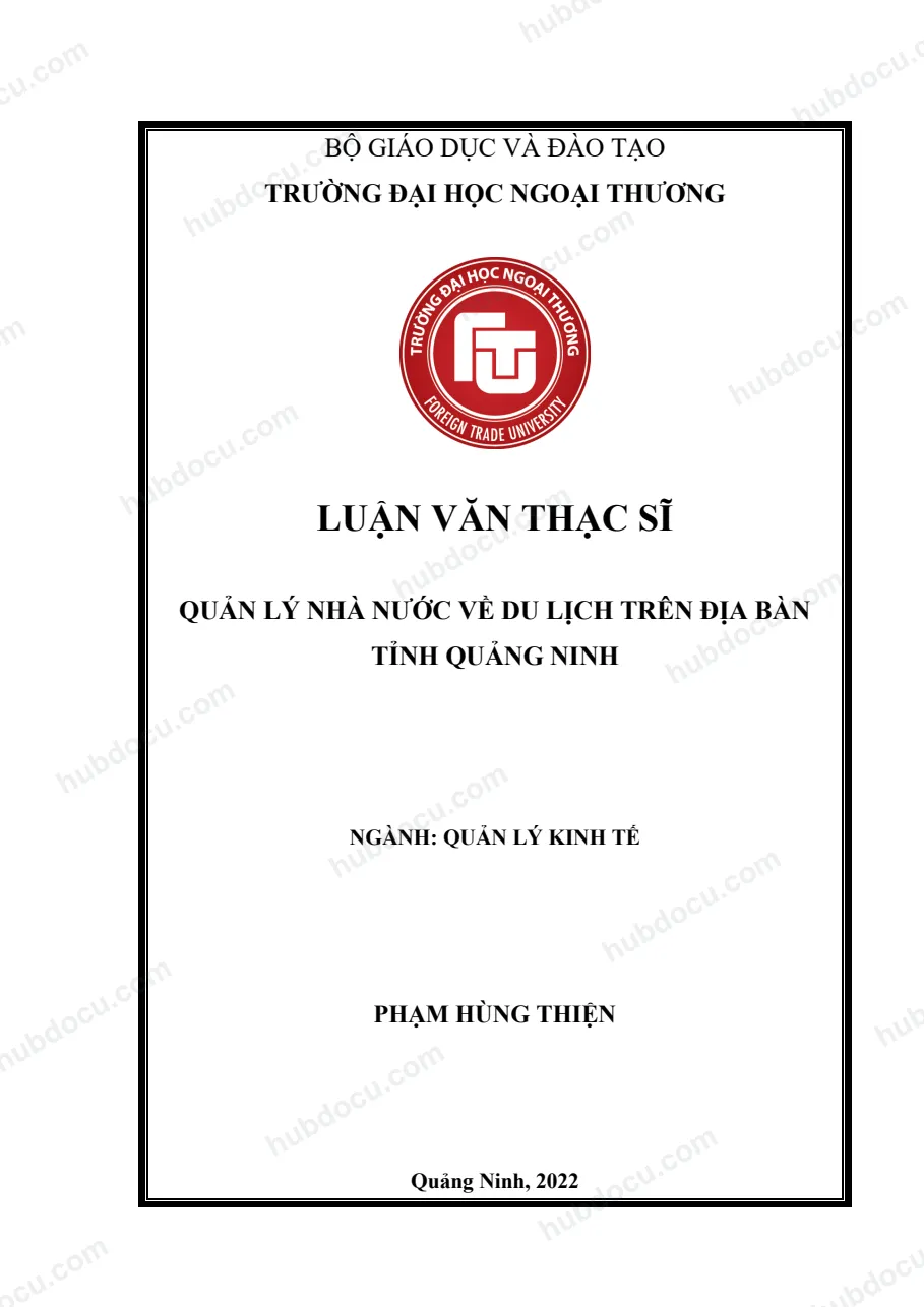 Luận văn thạc sĩ Quản lý nhà nước về du lịch trên địa bàn tỉnh Quảng Ninh