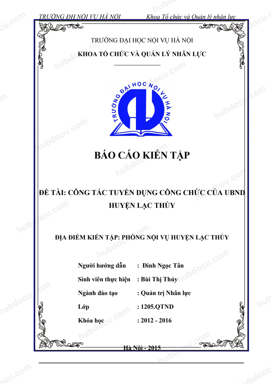 Báo cáo kiến tập_ Công Tác Tuyển Dụng Công Chức Của UBND Huyện Lạc Thủy