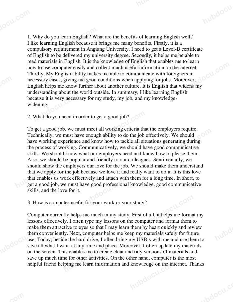 Đoạn văn essay thường gặp trong thi công chức môn Anh văn