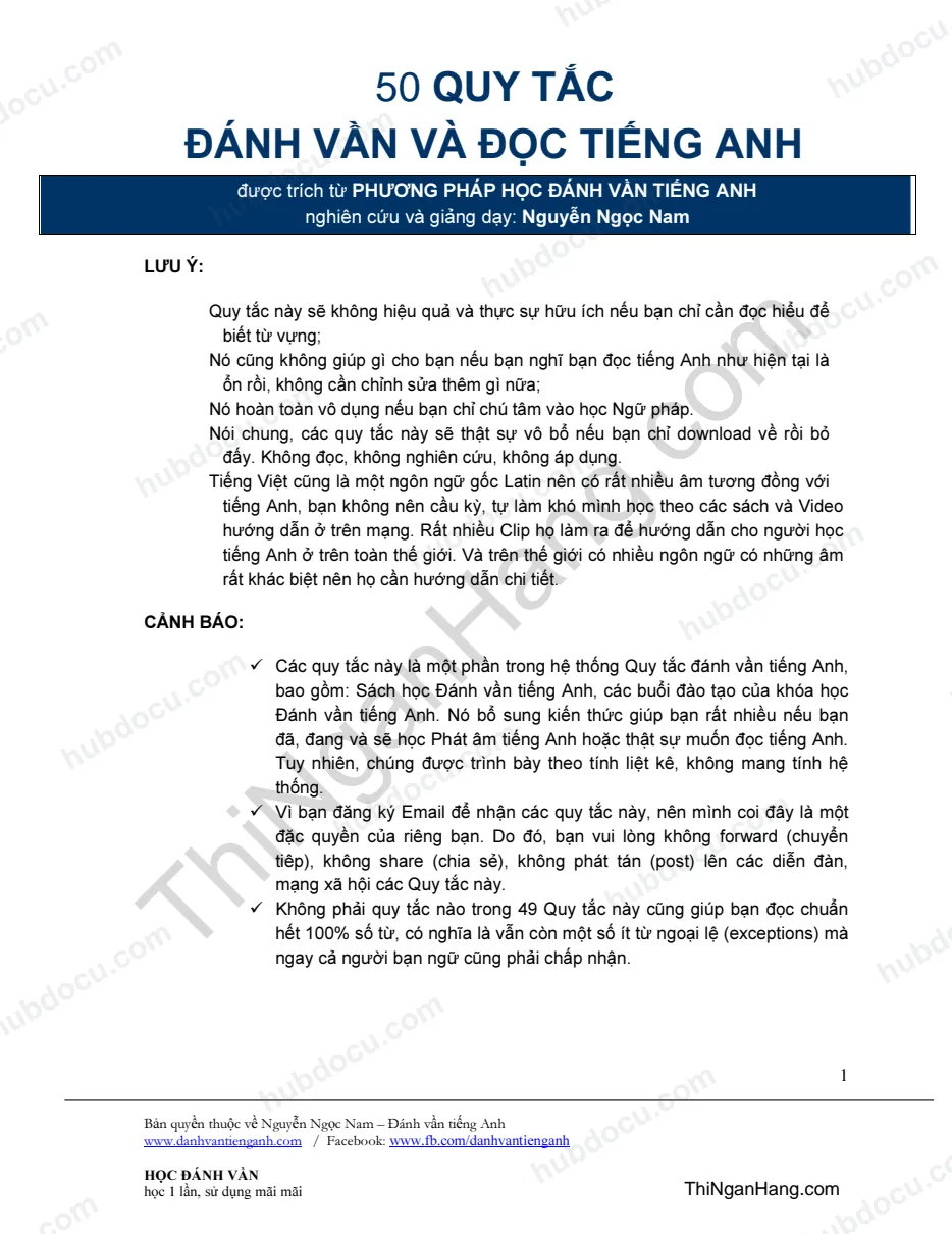 50 quy tắc Đánh vần tiếng Anh - Nguyễn Ngọc Nam