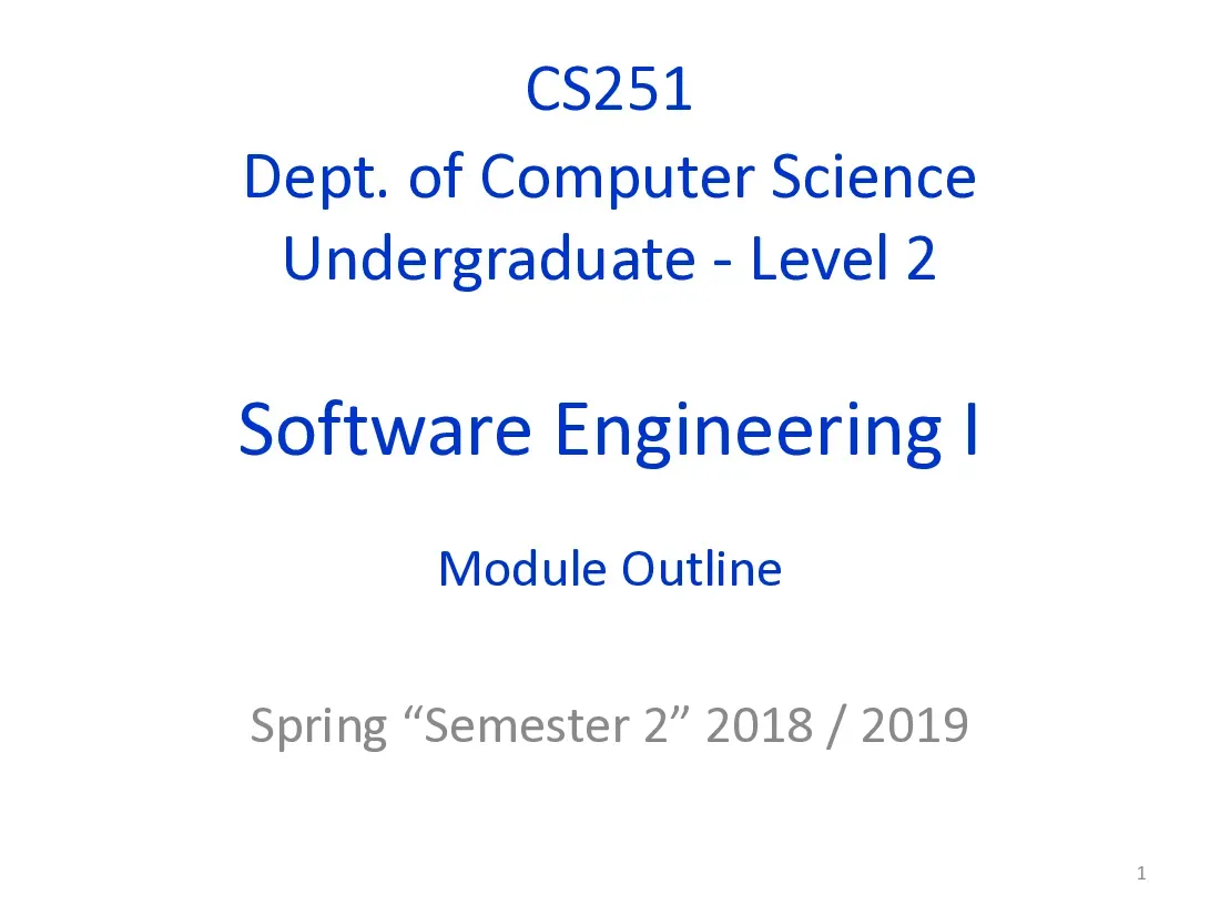 Software Engineering I (Lectures 0 to 9) (Kỹ sư phần mềm I)