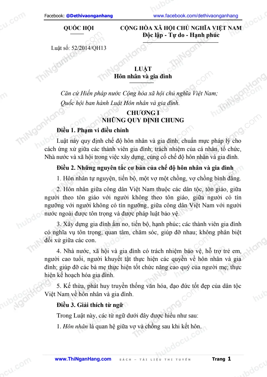 Luật hôn nhân gia đình - Luật 52-2014-QH13 ngày 19-6-2014