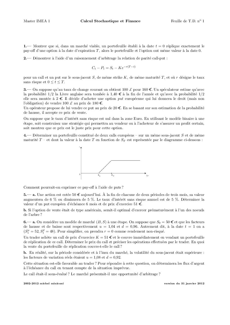 Bài tập về Tính toán Ngẫu nhiên và Tài chính (Master IMEA 1) (Tiếng Anh)