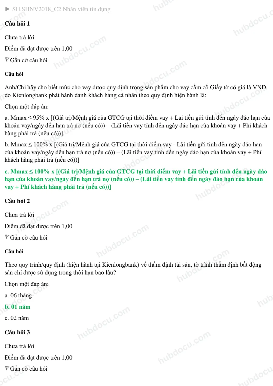 Câu hỏi và trả lời - Tín dụng cá nhân
