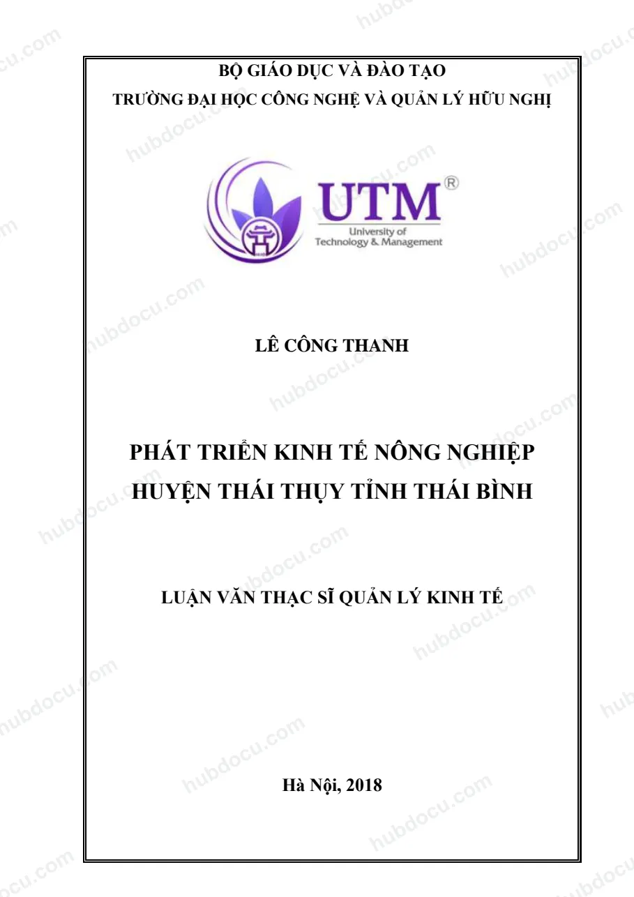 LV thạc sĩ - Phát triển Kinh tế nông nghiệp Huyện Thái Thụy - Tỉnh Thái Bình