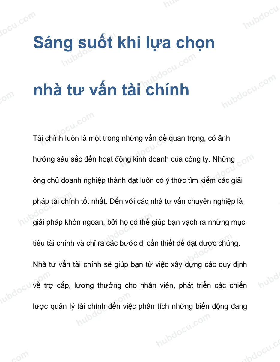 Sáng suốt khi lựa chọn nhà tư vấn tài chính