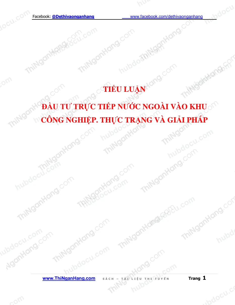 Tiểu luận - FDI vào Khu công nghiệp. Thực trạng và giải pháp