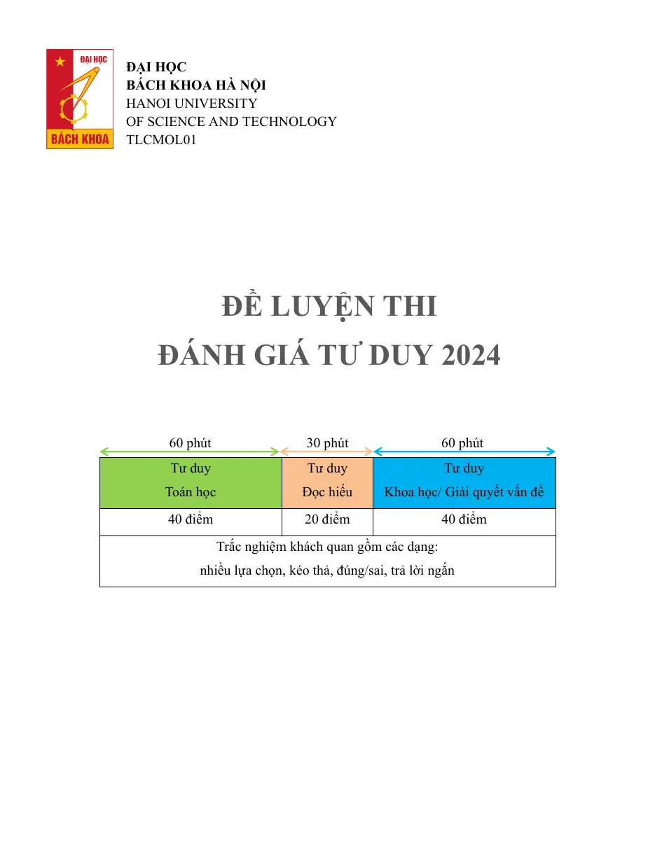 Đề 2 - Đề luyện thi Đánh giá tư duy TSA 2024 (Có đáp án)
