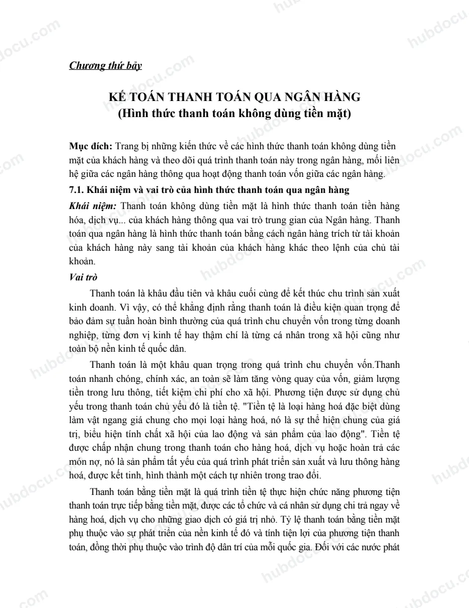 Giáo trình Kế toán ngân hàng - C7. Kế toán thanh toán qua ngân hàng
