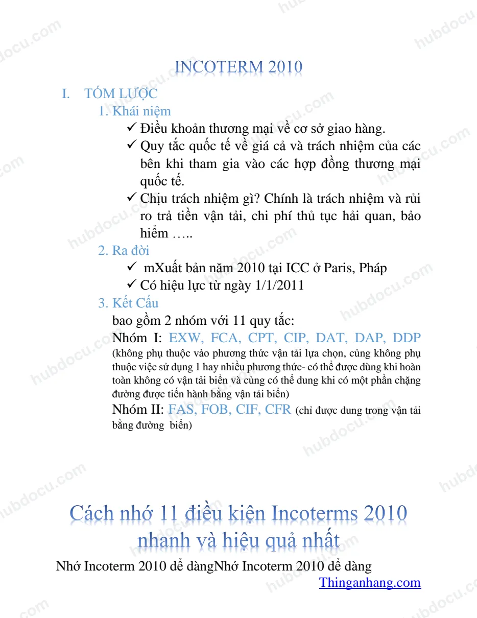 Cách nhớ 11 nguyên tắc Incoterm2010 nhanh và hiệu quả nhất