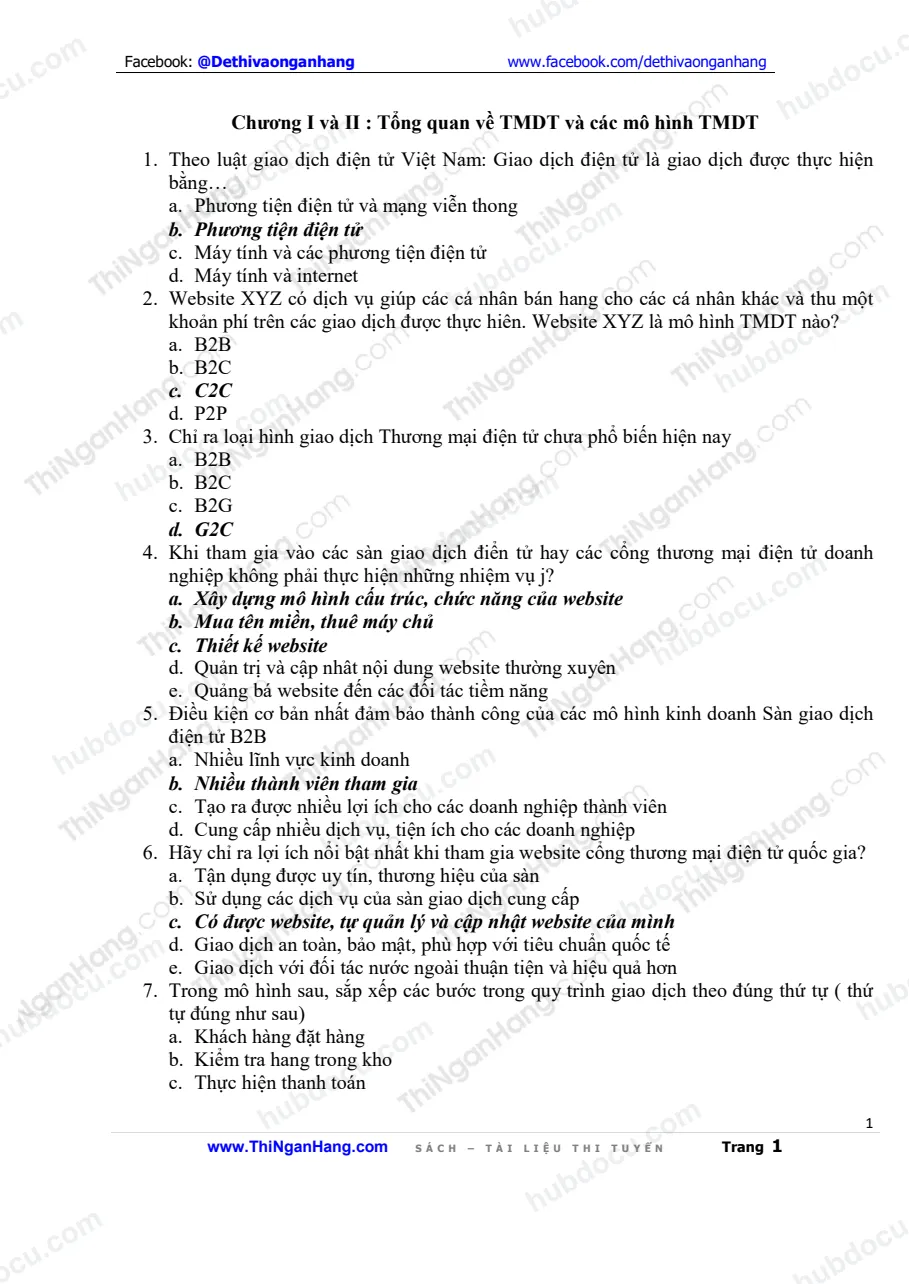 Đáp án 325 câu trắc nghiệm Thương mại điện tử