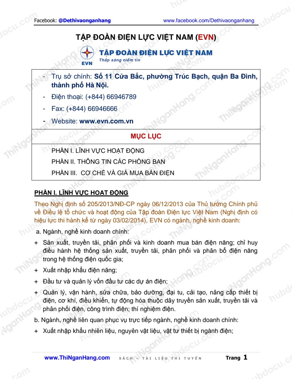 Thông tin về Tập đoàn điện lực Việt Nam (EVN)