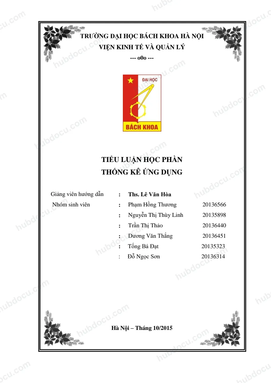 Bài tập lớn - Thống kê ứng dụng