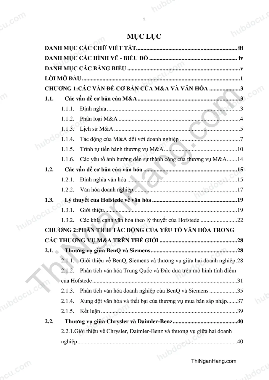 Khóa luận - Tác động của yếu tố văn hóa đến hoạt động M&A và kinh nghiệm rút ra từ một số thương vụ trên thế giới