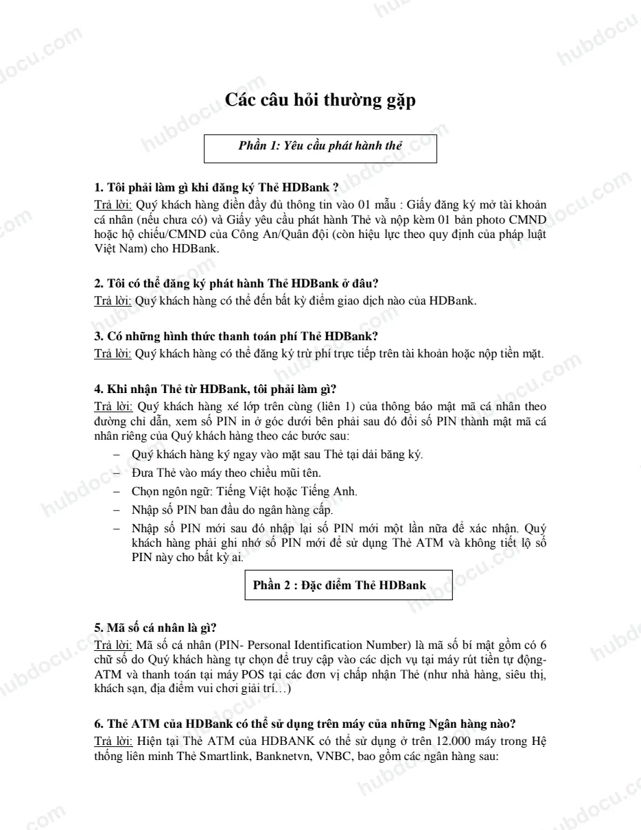 Câu hỏi thường gặp về Thẻ - HDBank