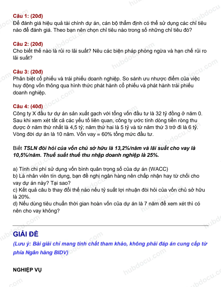 Đề thi vào ngân hàng BIDV (Có đáp án)