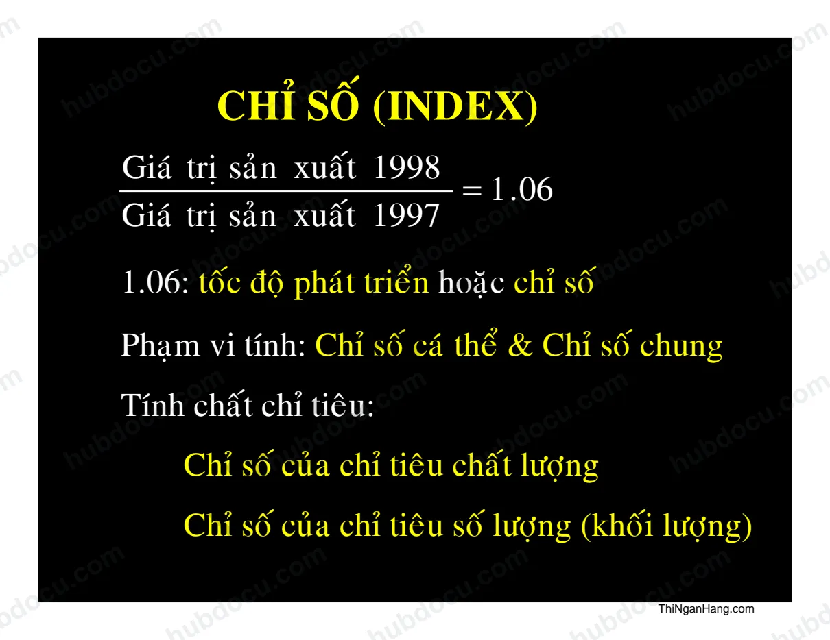 Bài giảng lý thuyết thống kê phần chỉ số