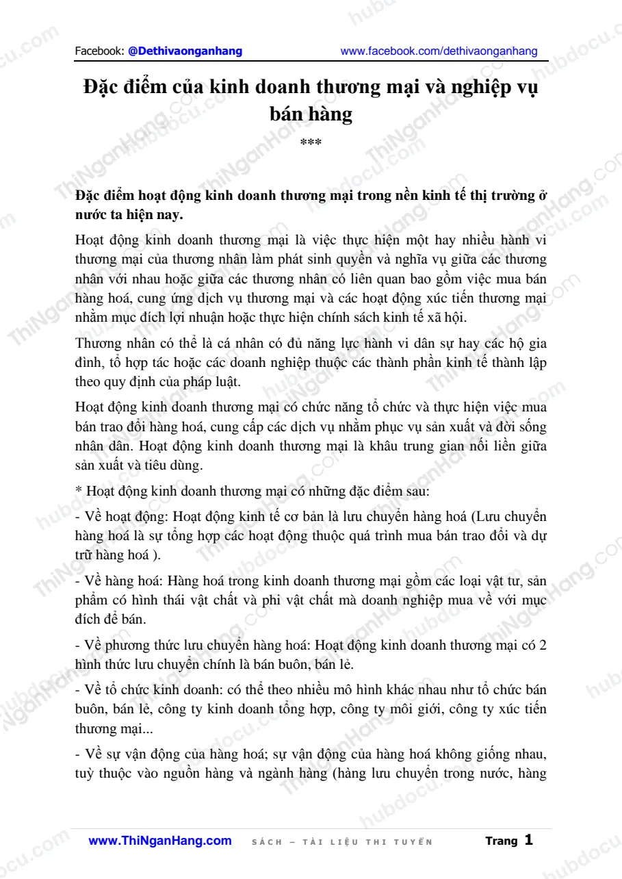 Đặc điểm của kinh doanh thương mại và nghiệp vụ bán hàng