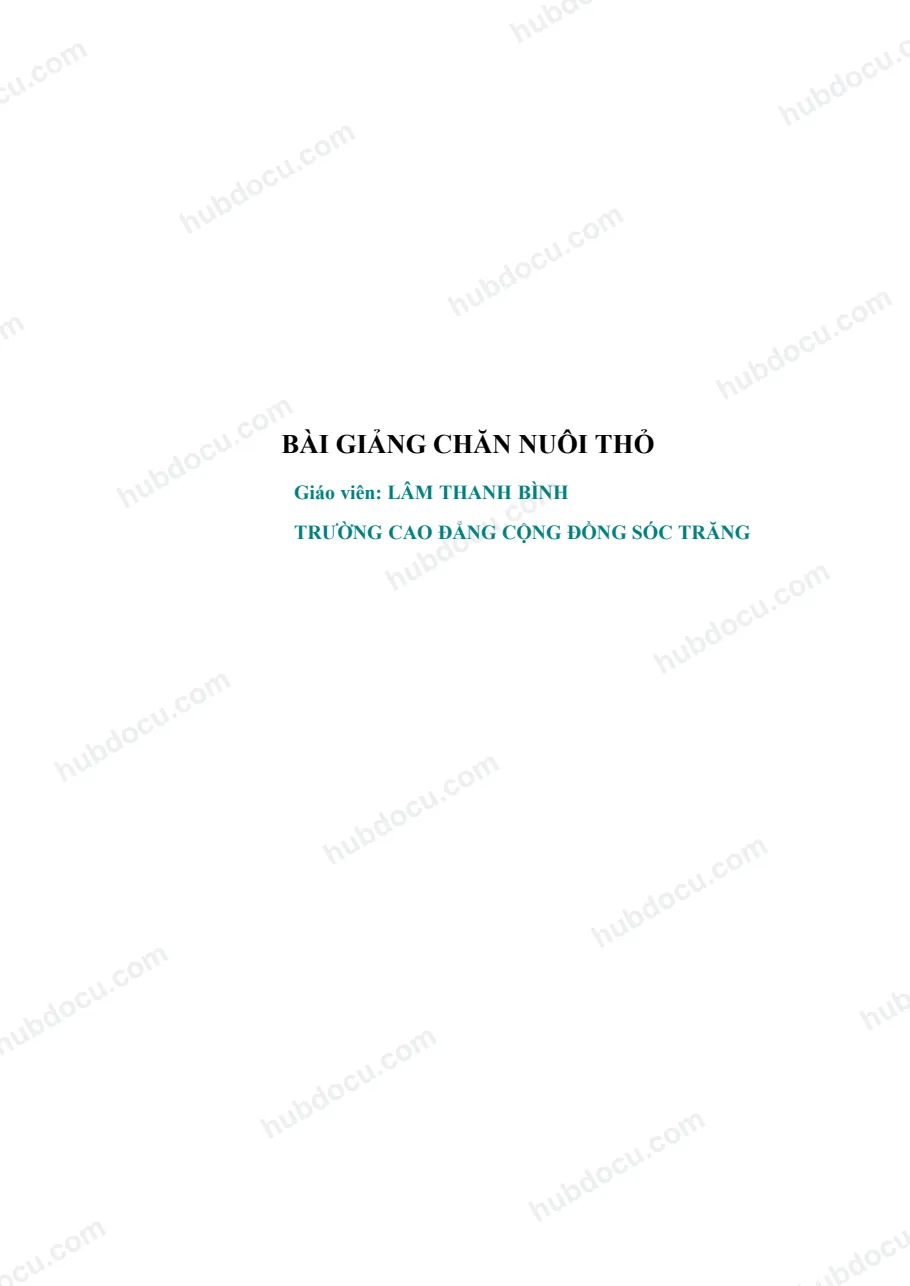 Bài Giảng Chăn Nuôi Thỏ