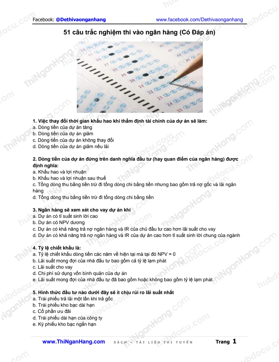 51 câu trắc nghiệm thi vào ngân hàng (Có Đáp án)