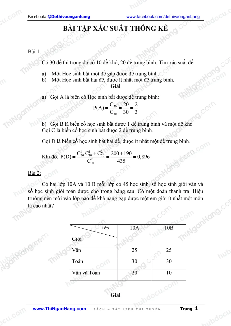 15 bài tập Xác suất thống kê (có Lời giải)