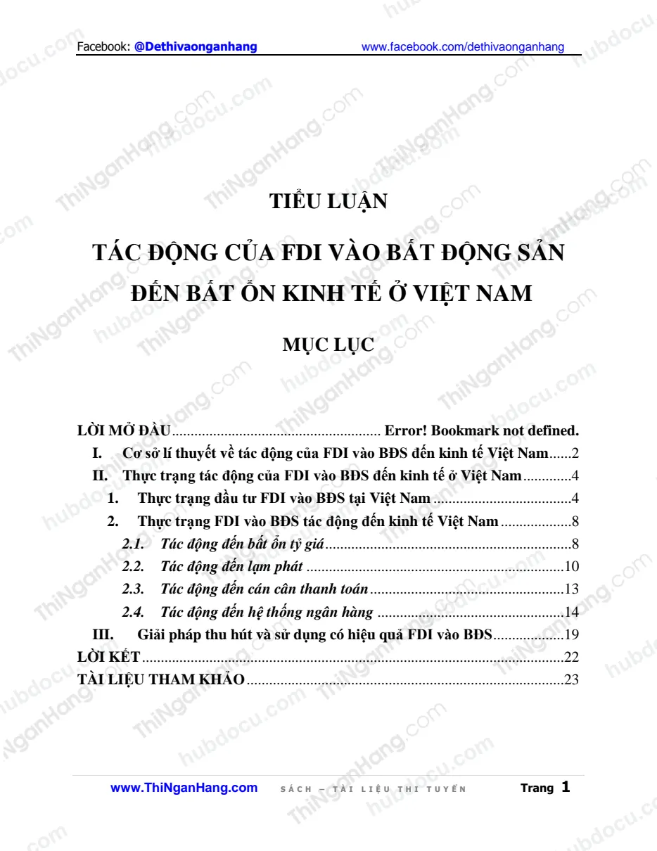 Tiểu luận - Tác động của FDI vào bất động sản đến bất ổn kinh tế ở Việt Nam
