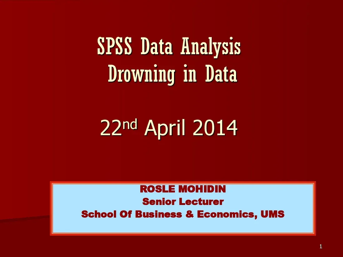 SPSS Data Analysis (Tổng quan về phần mềm SPSS) (Tiếng Anh) - Rosle Mohidin