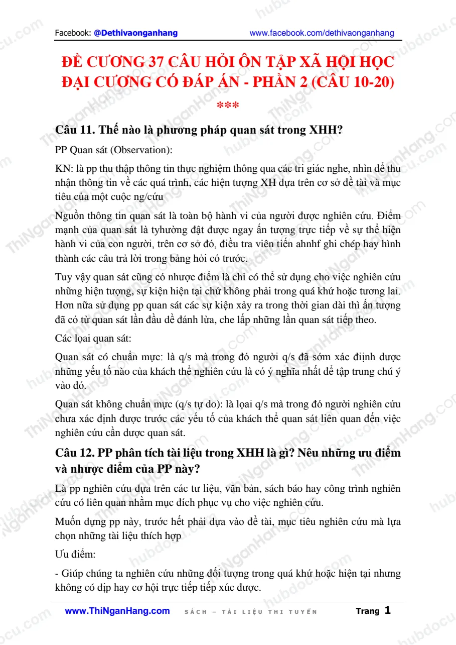 Đề cương 37 câu hỏi ôn tập Xã hội học đại cương có đáp án - Phần 2 (Câu 10-20)