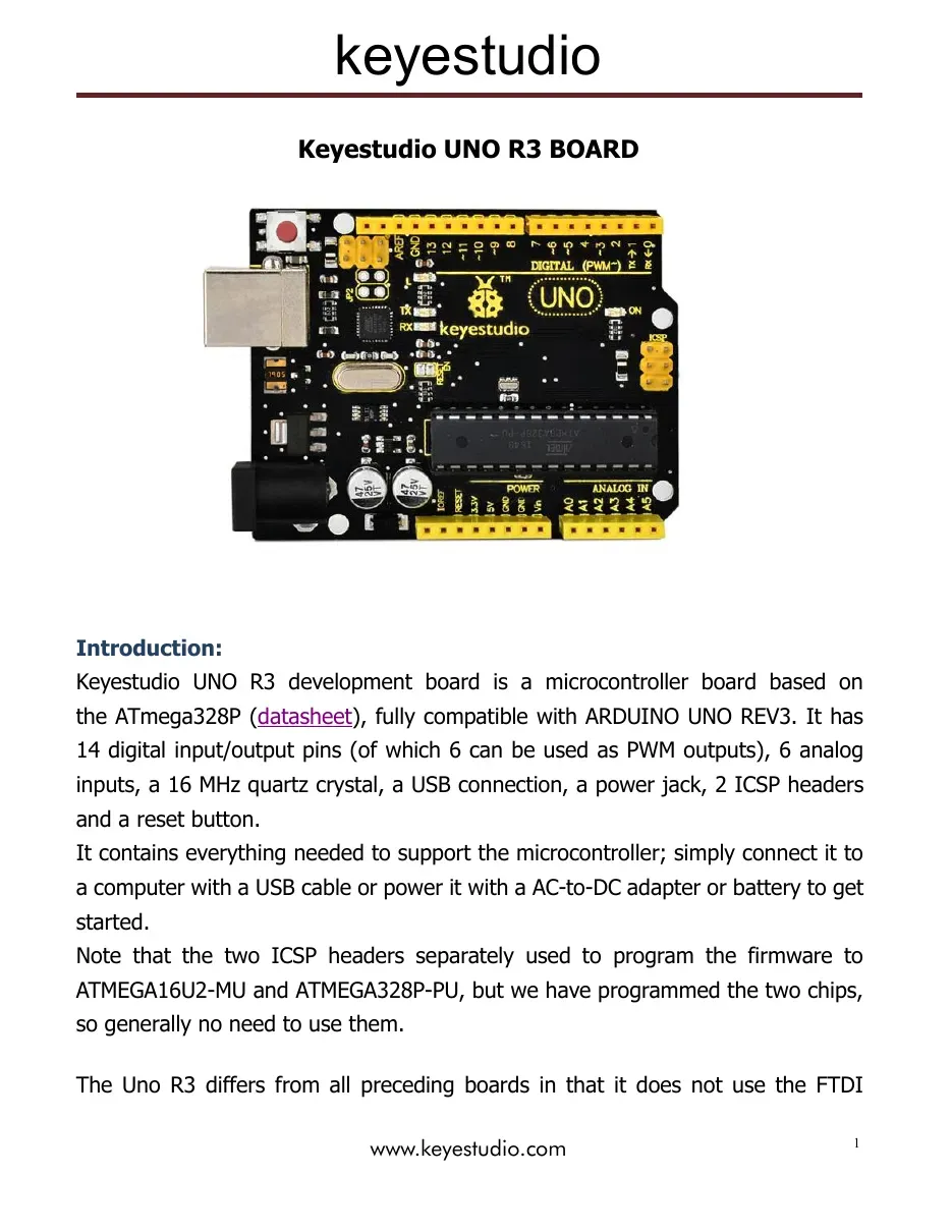 Keyestudio UNO R3 Board (Bo mạch vi điều khiển tương thích Arduino UNO)