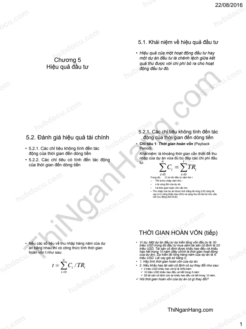 Slide chương 5 Kinh tế đầu tư: Hiệu quả đầu tư