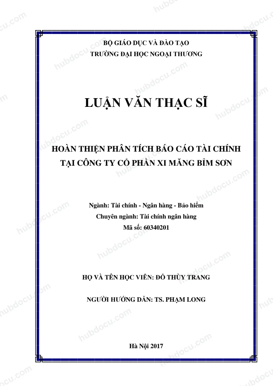 Luận văn thạc sĩ kế toán - Phân tích báo cáo tài chính tại Công ty Cổ phần xi măng Bỉm Sơn