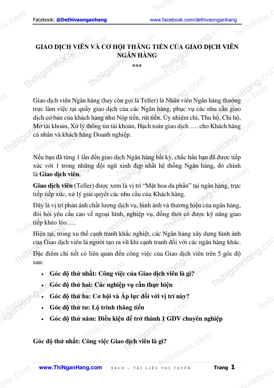 Giao dịch viên ngân hàng và cơ hội thăng tiến