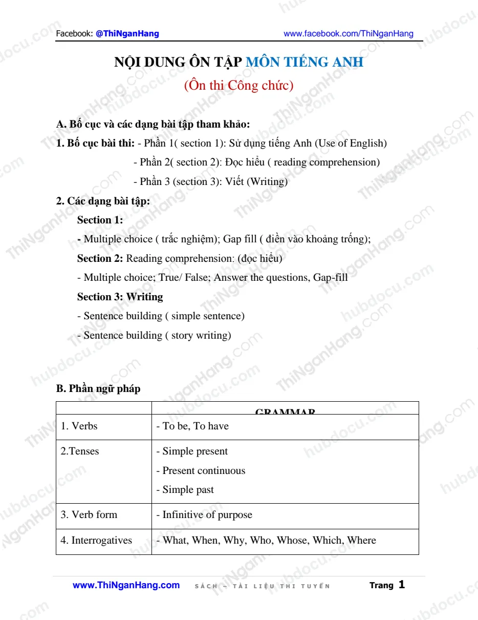 Ôn thi Công chức - Môn Tiếng Anh (Trọn bộ các dạng bài tập)