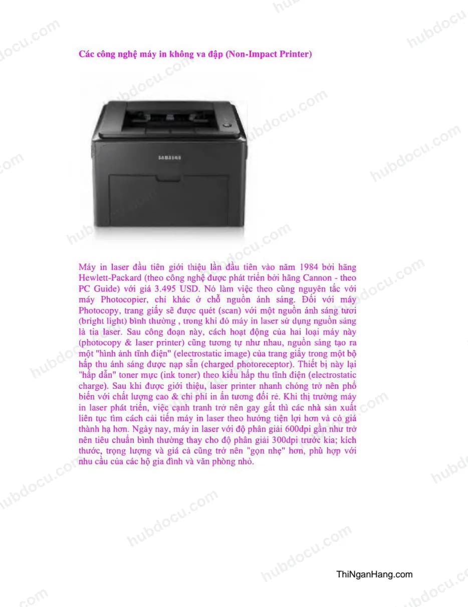 Các công nghệ máy in không va đập (Non-Impact Printer)
